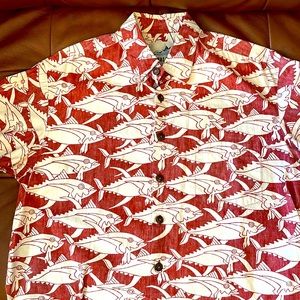 Kahala Aloha Shirt. Size Large. Red and white. Fish!